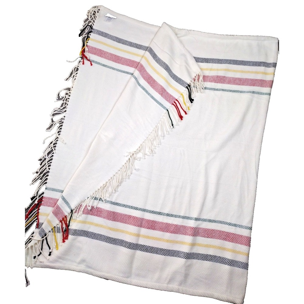 Pendleton Home Collection Blanket 50x75 White Classic Blue Yellow Green Stripes